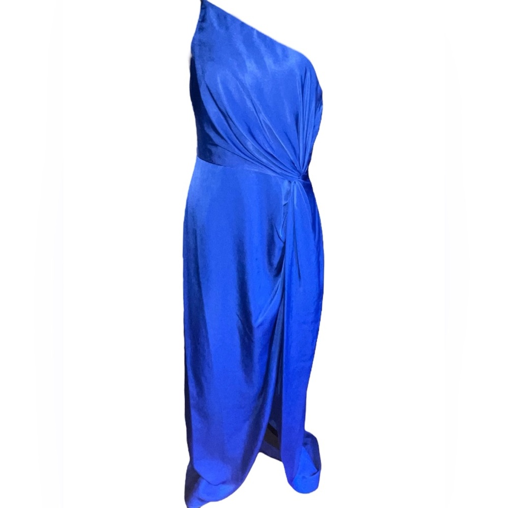 Liv Foster Asymmetrical Charmeuse Side Slit Evening Gown, Royal Blue, Sz 10, NWT - Picture 5 of 16